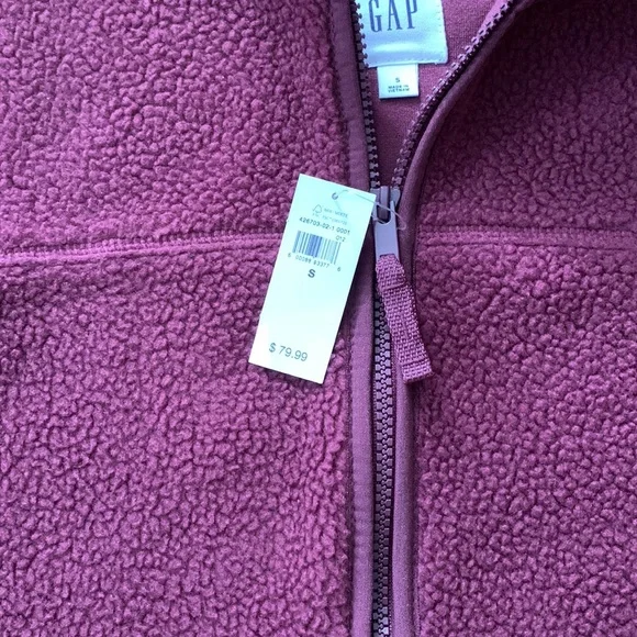 🎄GAP plum colored sherpa fleece zip up. Size S. NWT. - Picture 6 of 8